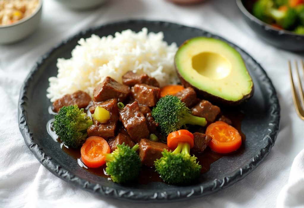 A high protein meal of beef and rice