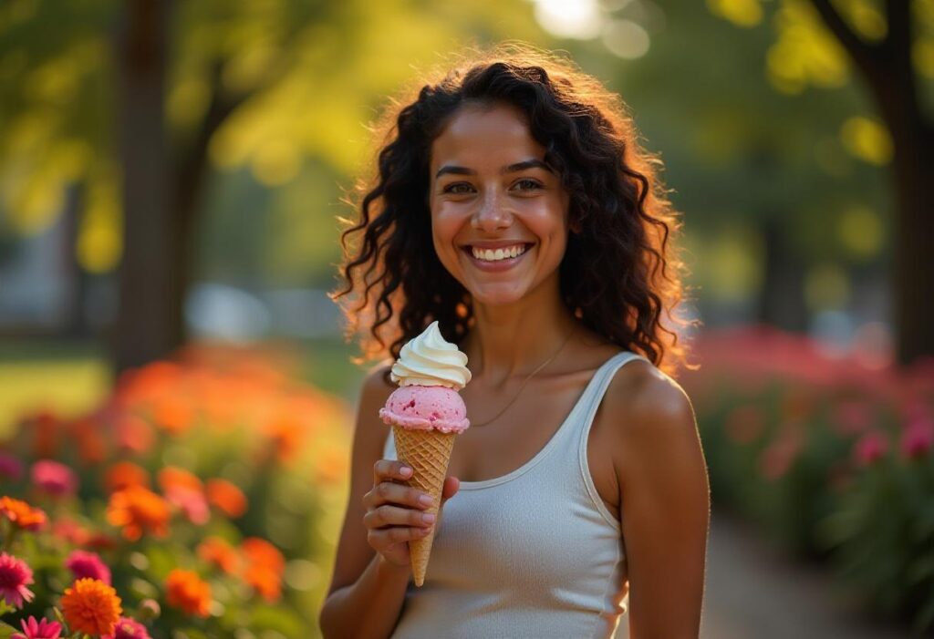 Woman eating ice cream