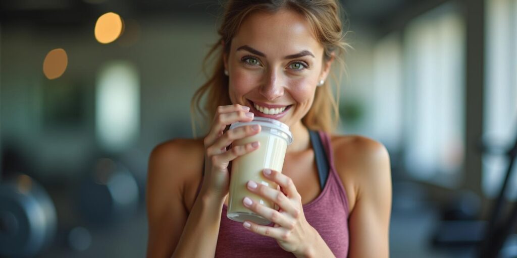 woman protein shake two