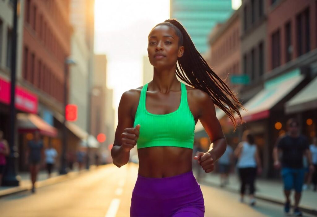 A fit and healthy woman walking in the city