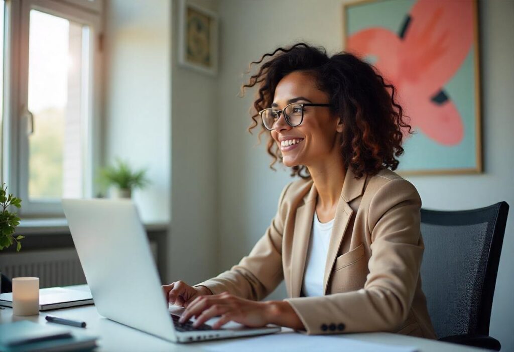 A woman focusing at work