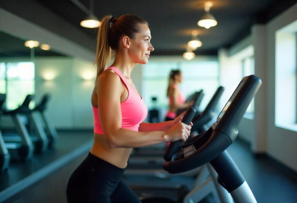 A woman who is performing cardio in the gym