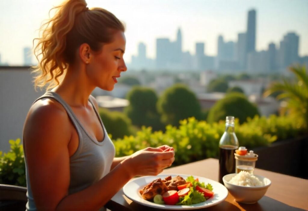 Fit woman eating a high protein meal