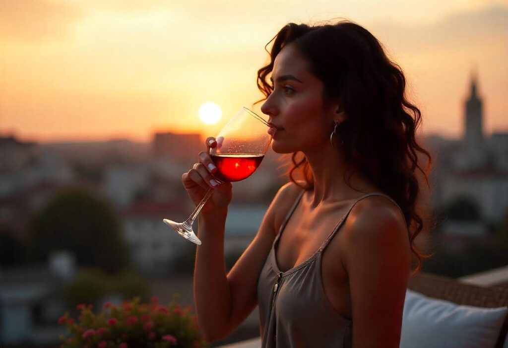 Woman drinking a glass of red