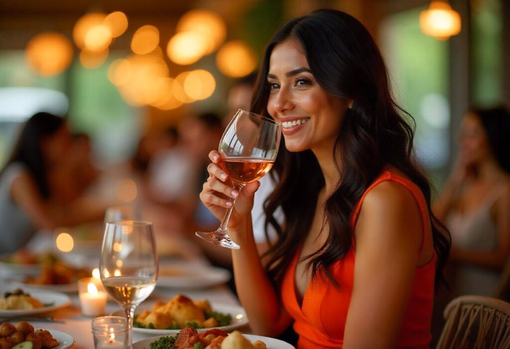 Woman drinking a glass of red