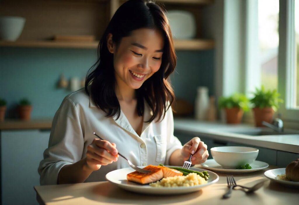 Woman enjoying her salmon