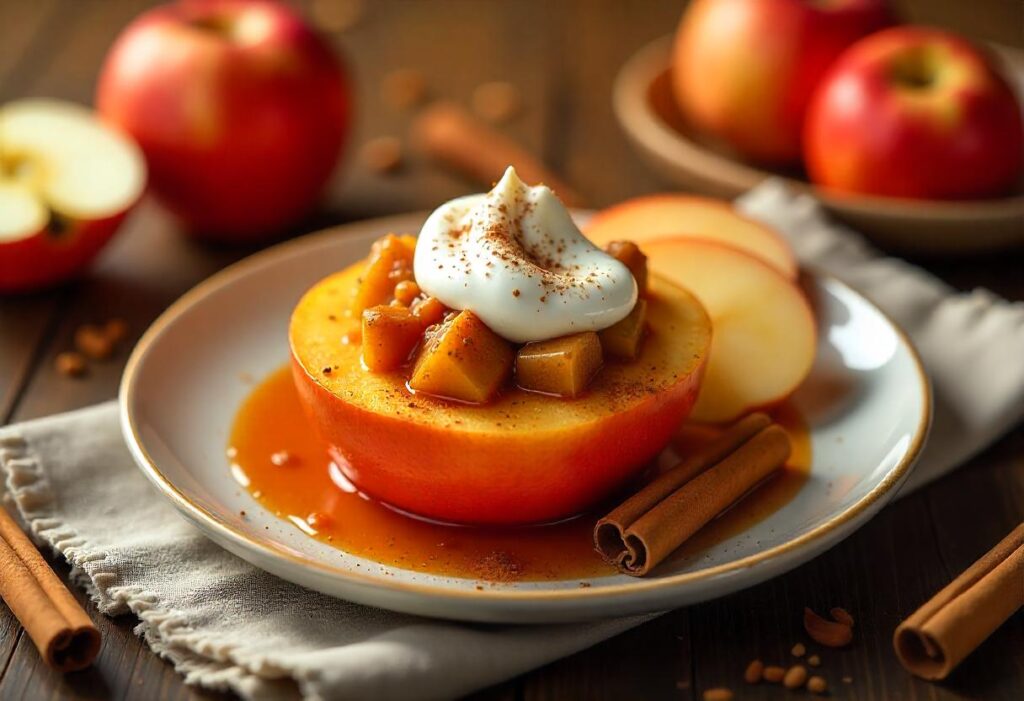 Stewed apples with cinnamon and greek yogurt