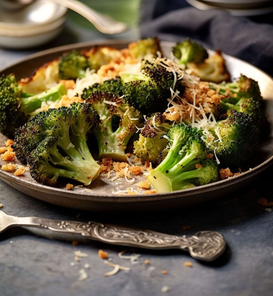 Cheesy broccoli on a plate
