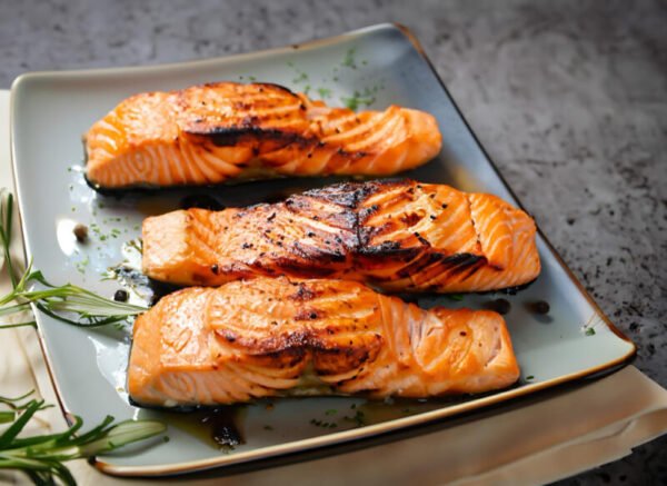 Delicious slices of freshly baked salmon