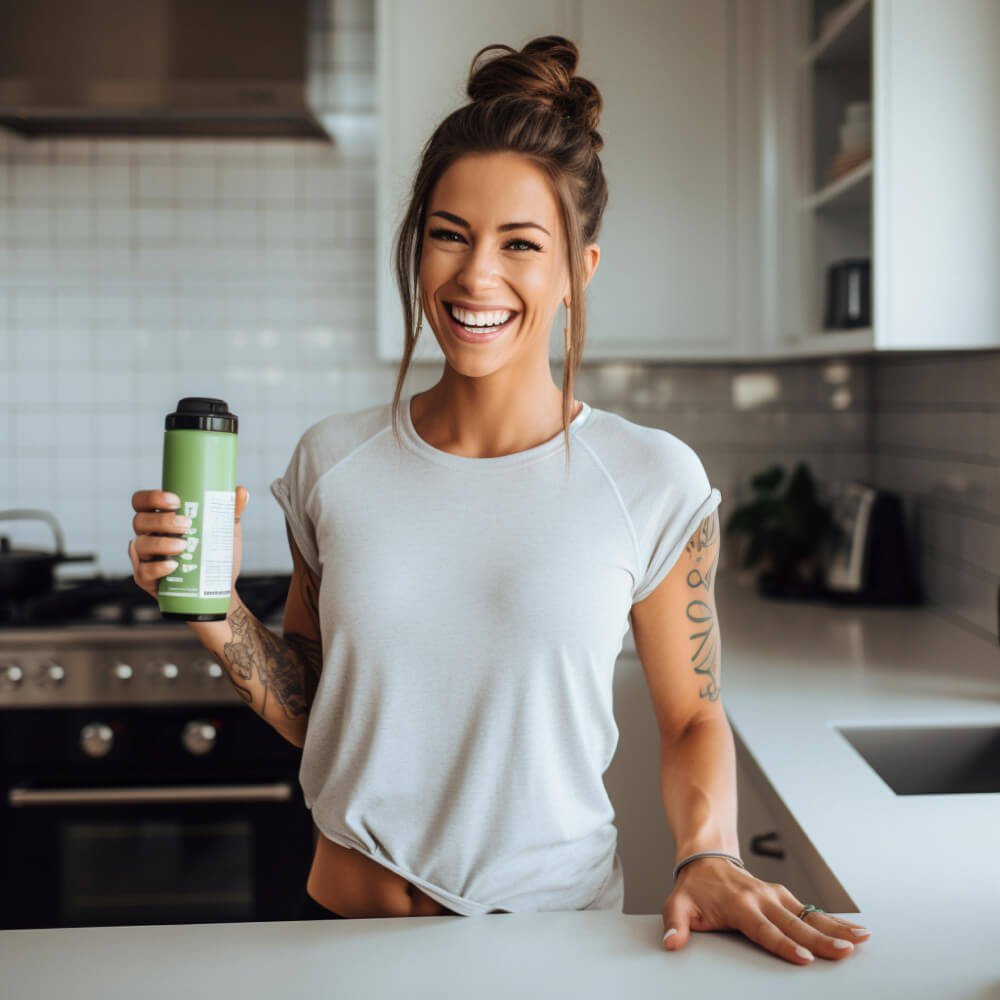 Fit woman drinking a protein shake