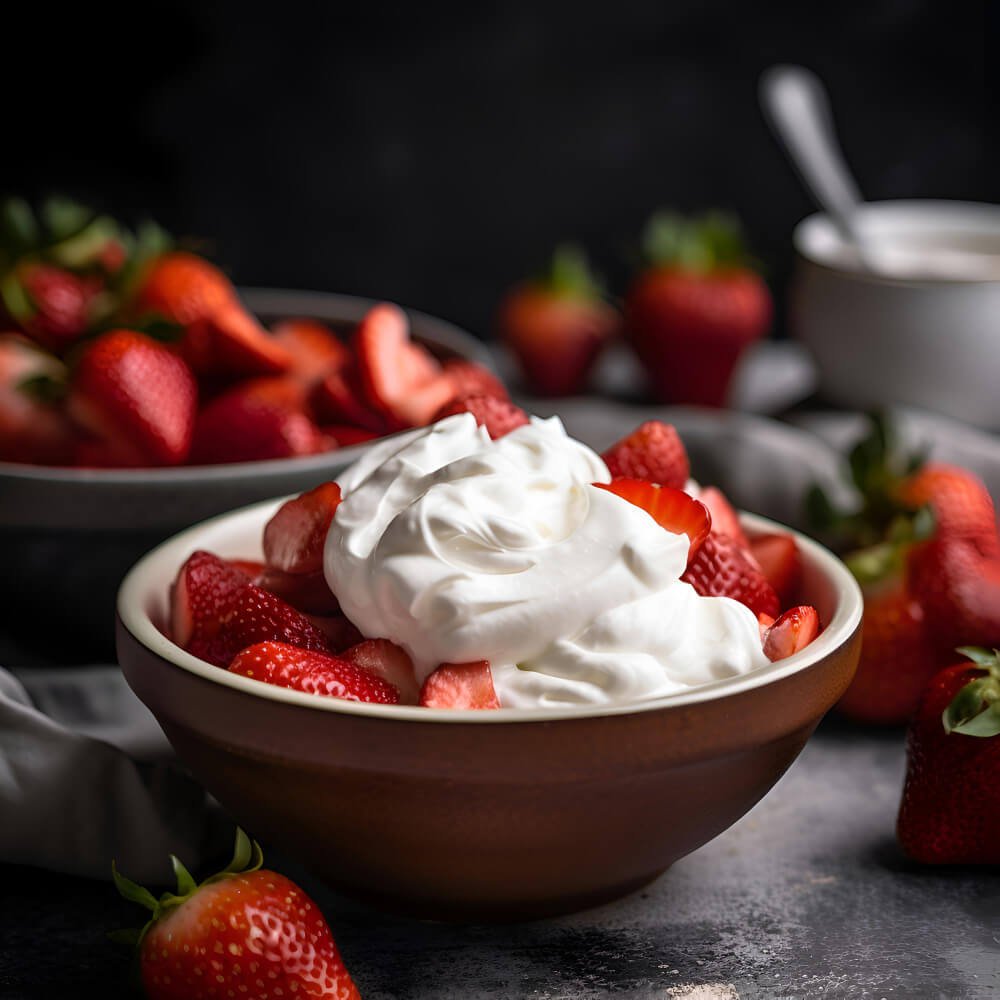 Greek yogurt in a bowl with berries