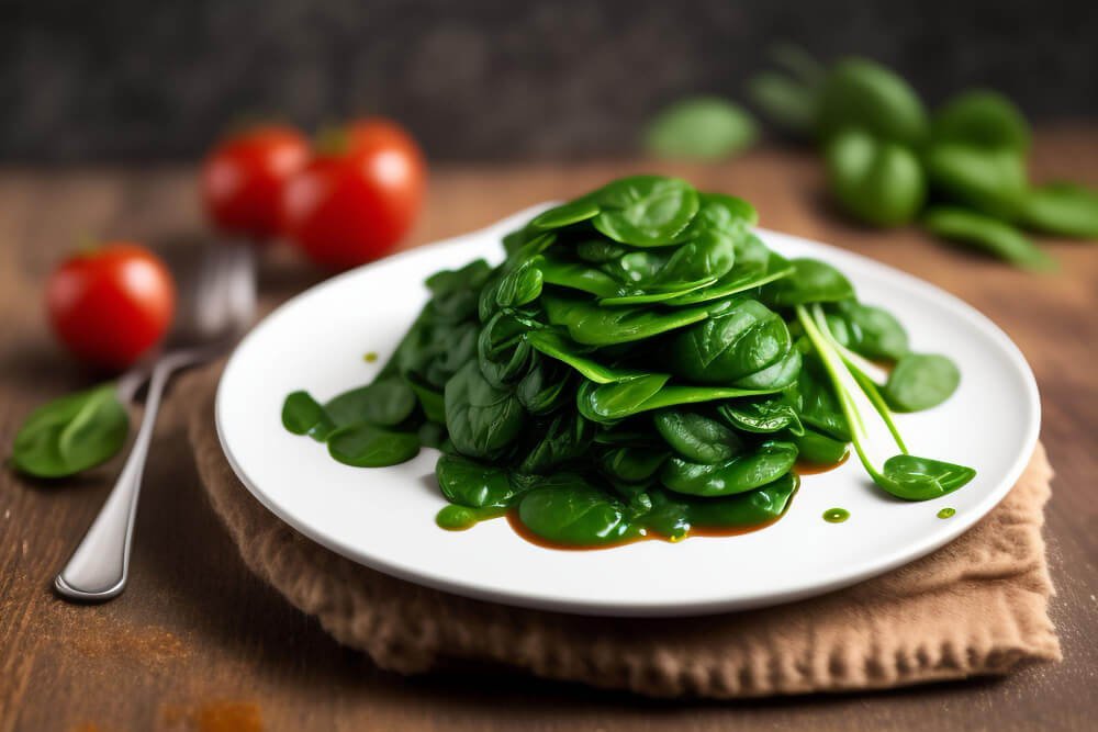 Plate of spinach leaves
