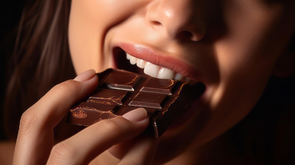 Woman feeling happy eating some chocolate