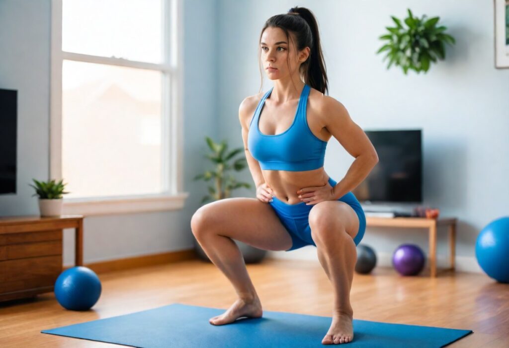 A young lady doing squats