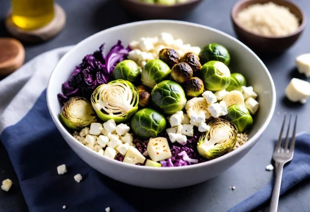Steamed brussel sprouts with quinoa and feta 2
