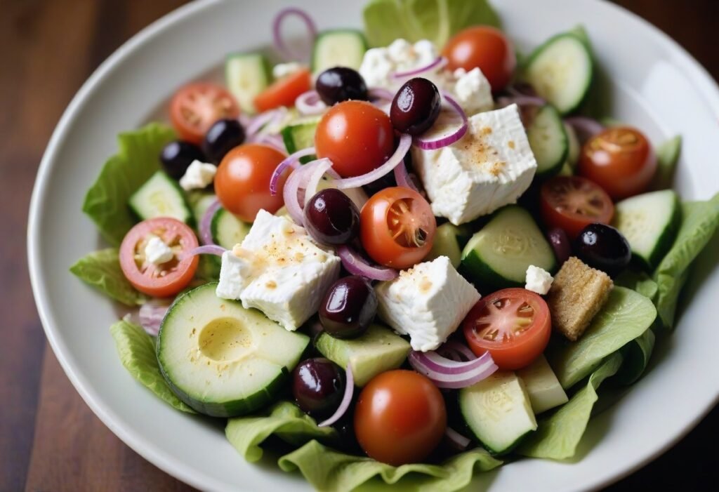 Goats cheese in a Greek salad