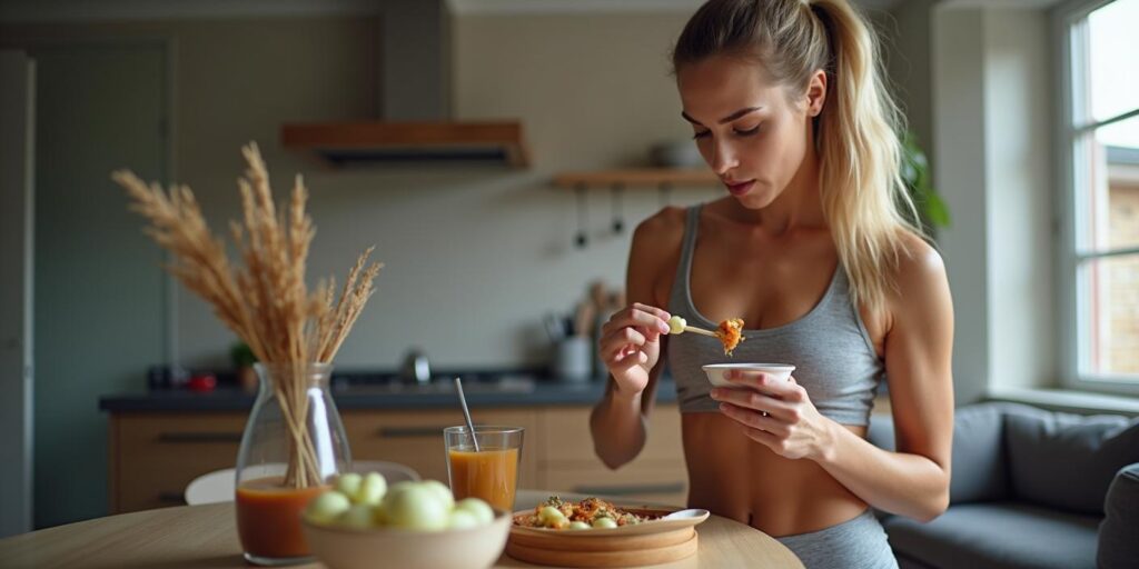 A fit woman eating healthy food