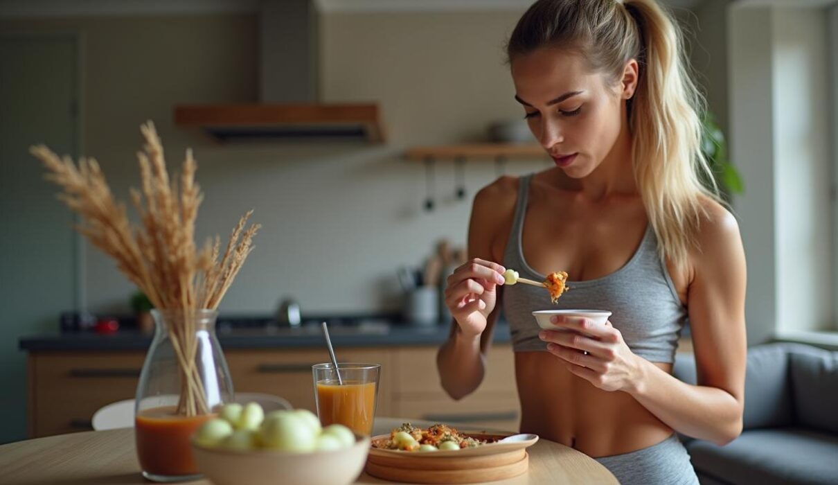 A fit woman eating healthy food