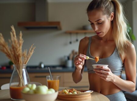 A fit woman eating healthy food