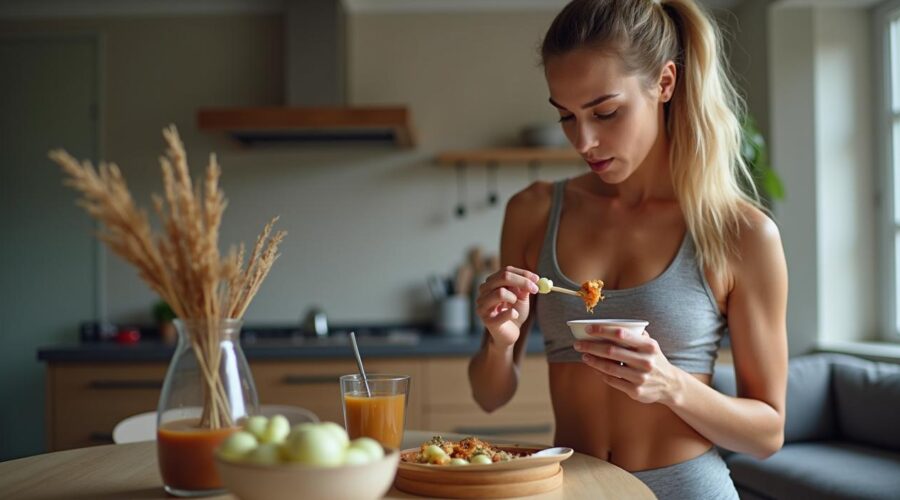 A fit woman eating healthy food