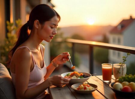 A woman eating a high protein meal