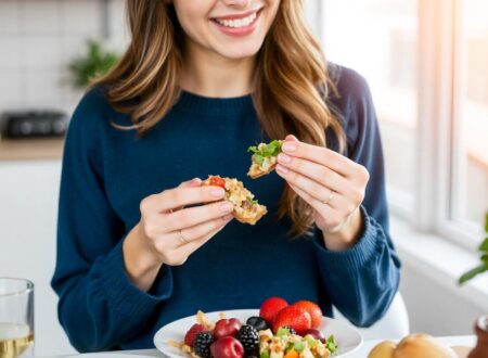 Woman eating healthy foods
