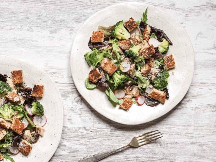 Tuna and broccoli salad on a plate ready to eat