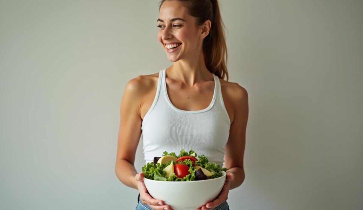 A woman with a bowl of salad