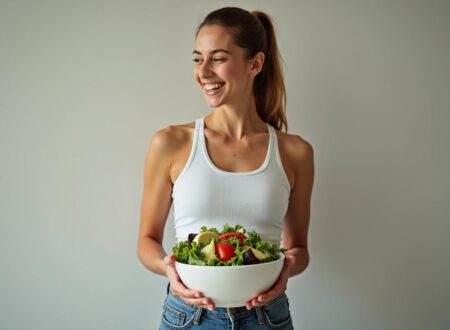 A woman with a bowl of salad