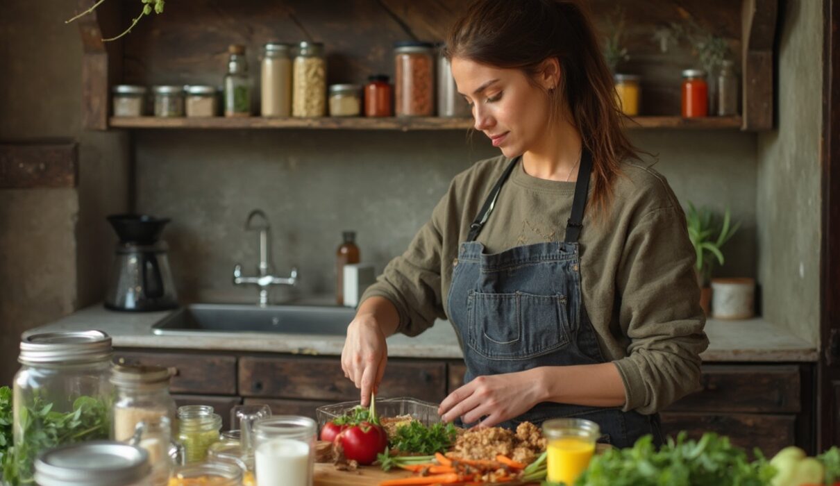 Woman preparing meals in her kitchen