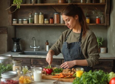 Woman preparing meals in her kitchen