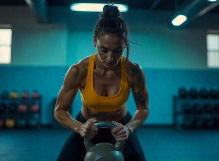 Woman using weights to build muscle