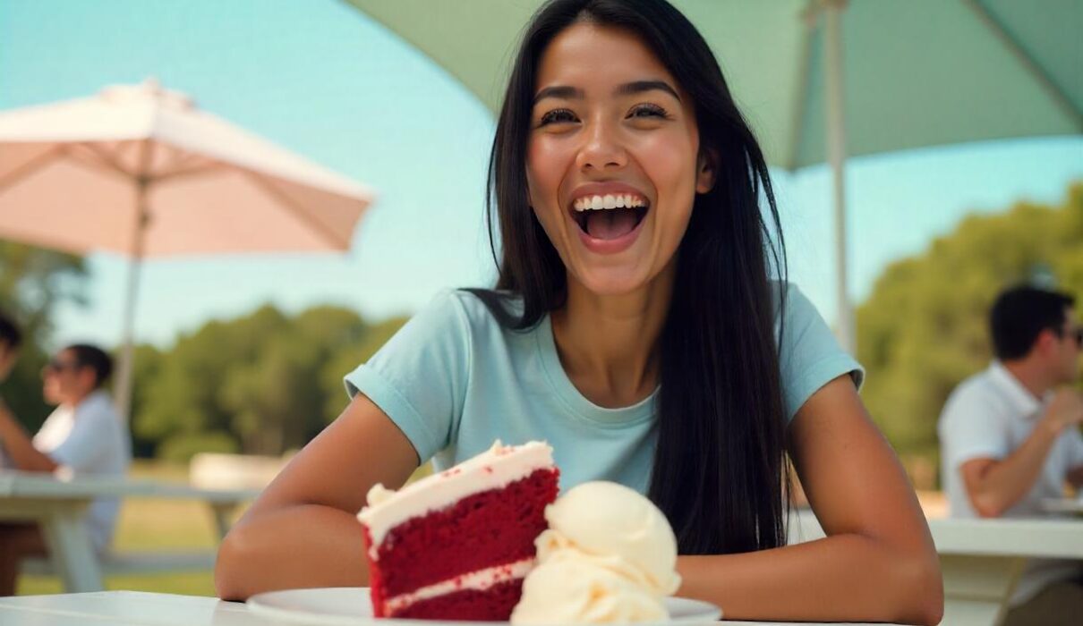 Woman ready to eat dessert