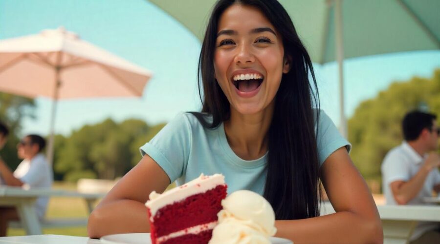 Woman ready to eat dessert