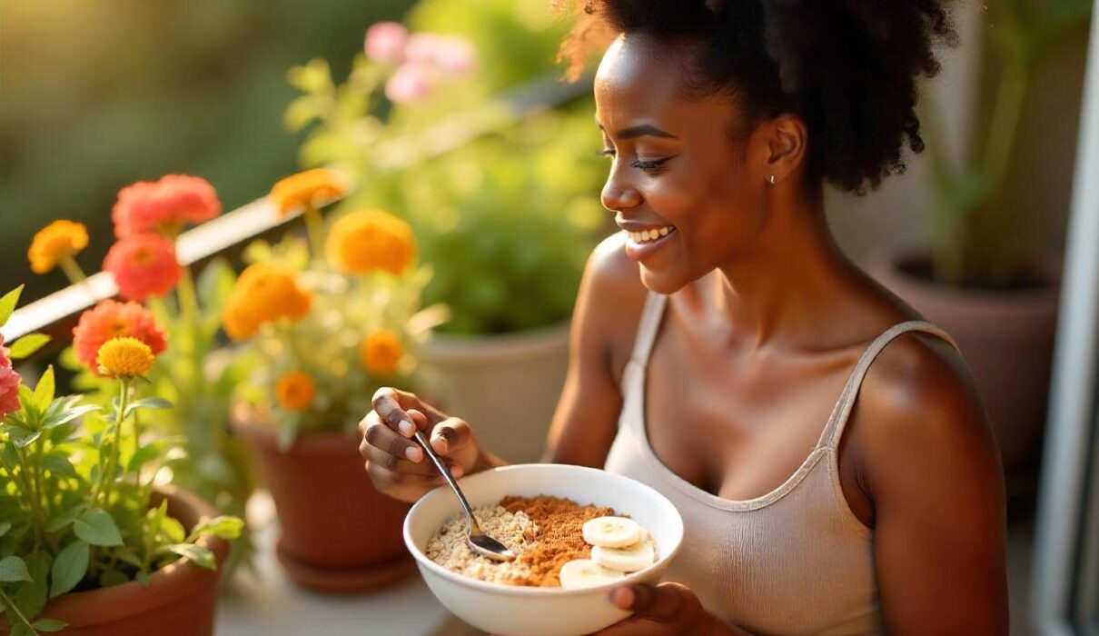 Healthy woman eating energyzing oats