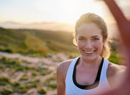 Happy and healthy woman smiling in a selfie