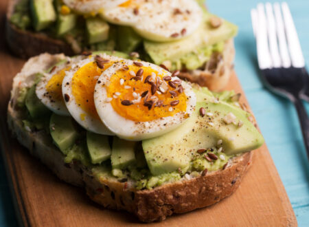 Healthy nutritious breakfast with eggs on avocado