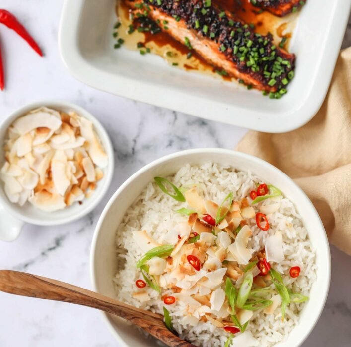 Ginger & Soy Salmon With Coconut Rice