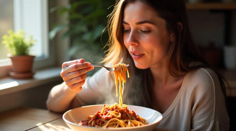 Eating spaghetti