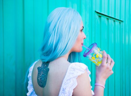 Woman drinking a sugary beverage