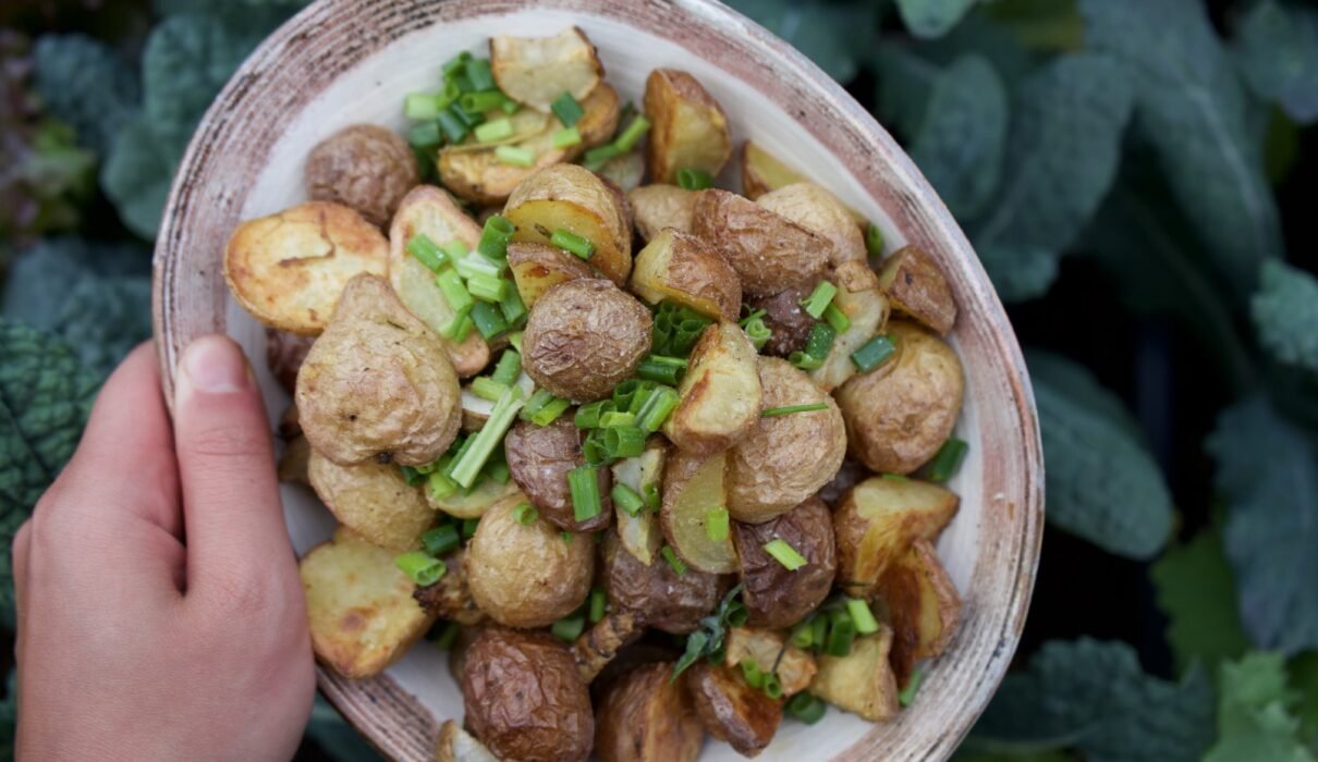 A bowl of baked potatoes