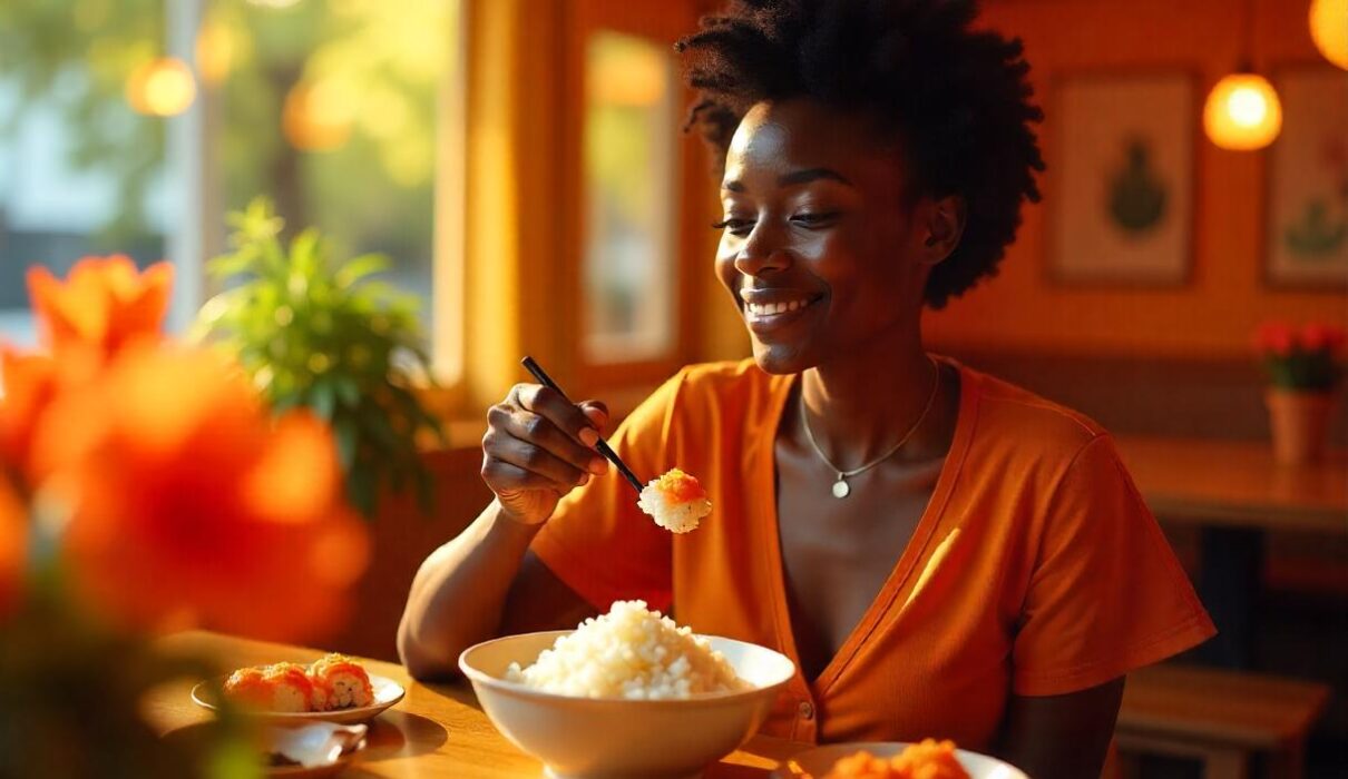 Woman eating sushi 2