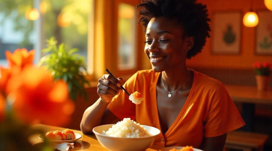 Woman eating sushi 2