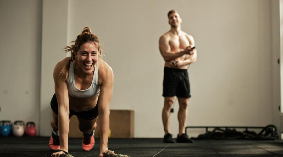 Happy lady exercising