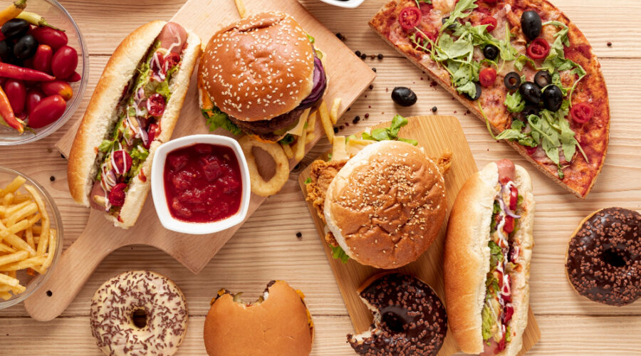 An array of junk food on a table