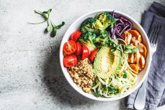 Delicious Buddha bowl filled with healthy vegetables