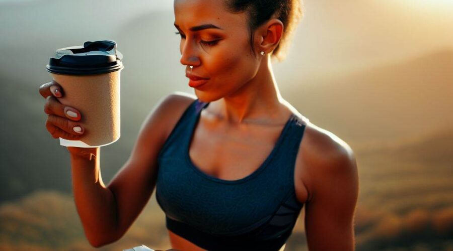 woman drinking coffee after her workout