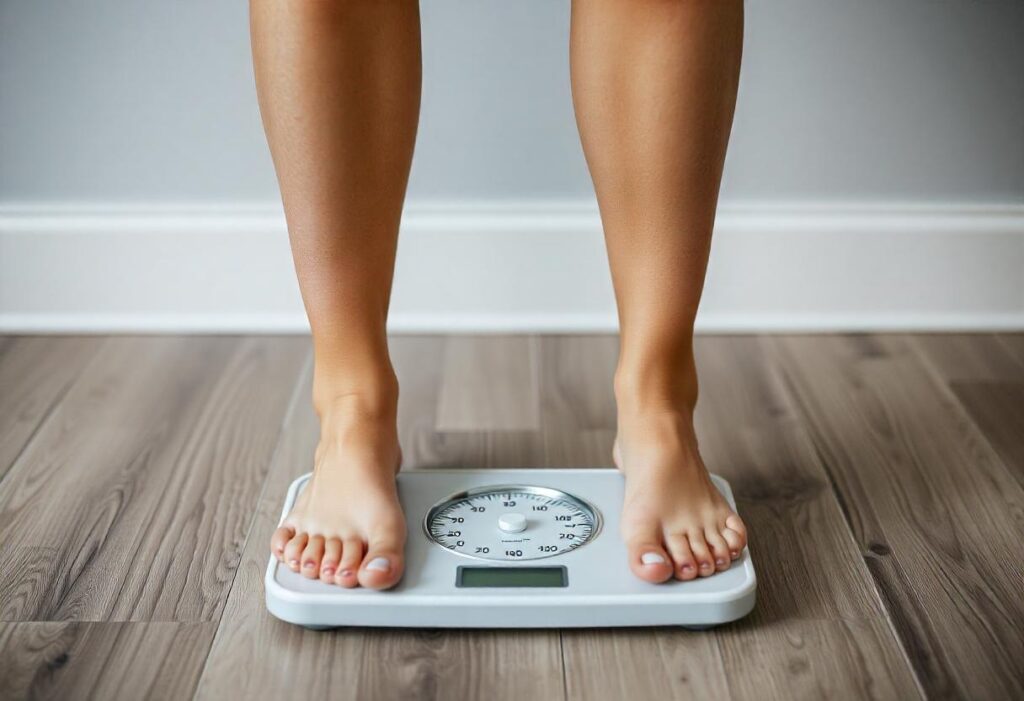 Woman weighing herself