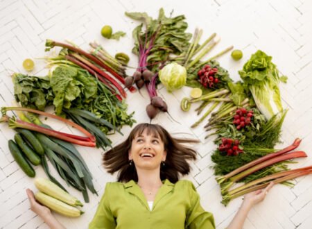 Woman with an array of vegetables
