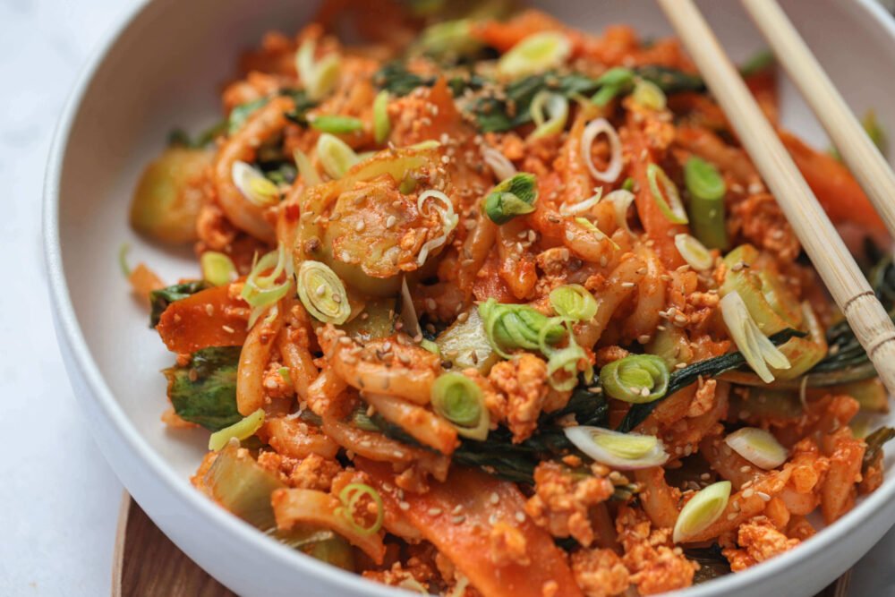 Spicy Gochujang Noodles in a bowl